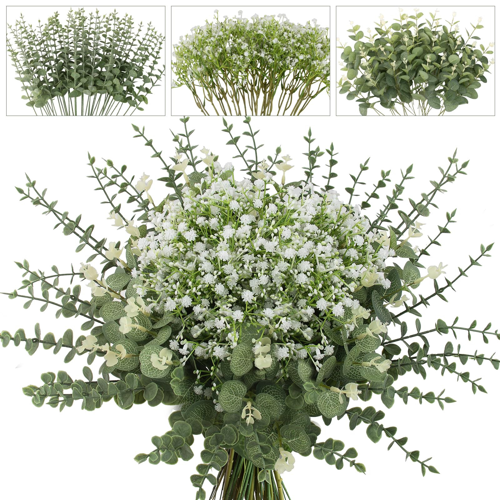 lovemoon Mixed Greenery Artificial Eucalyptus Stems, Baby Breath Artificial Flowers Bulk and Euca... | Amazon (US)