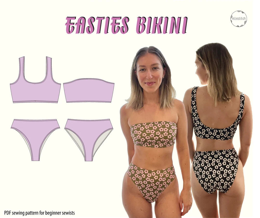 Easties Bikini Sewing Pattern (Sizes 4-24), Beginner Sewing Pattern, Digital Swimwear Pattern.  A... | Etsy (US)