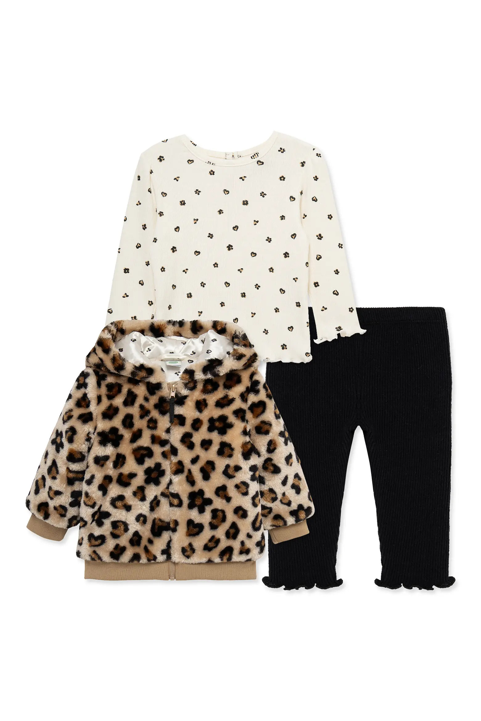 Leopard 3-Piece Rib Top, Pants & Faux Fur Jacket Set (Women) | Nordstrom | Nordstrom