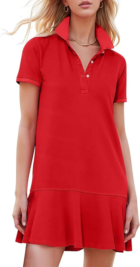 Kissonic Women's Polo Dress Short Sleeve V Neck Ruffle Hem Casual Summer Golf Tennis Mini Shirt D... | Amazon (US)