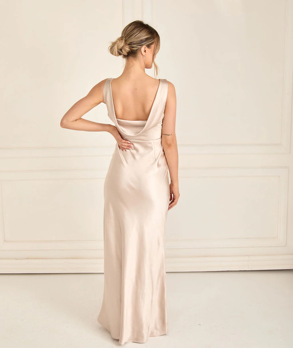 Cowl Back Satin Bridesmaid Dress - Oyster - 18 | Six Stories