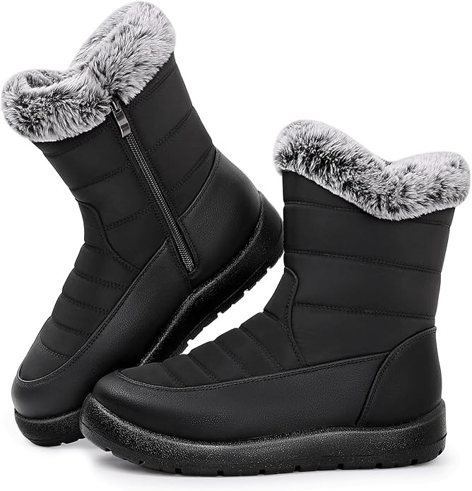 Winter Snow Boots for Women: Mid-Calf Booties with Fur Lined Zipper Comfortable Waterproof Warm O... | Amazon (US)