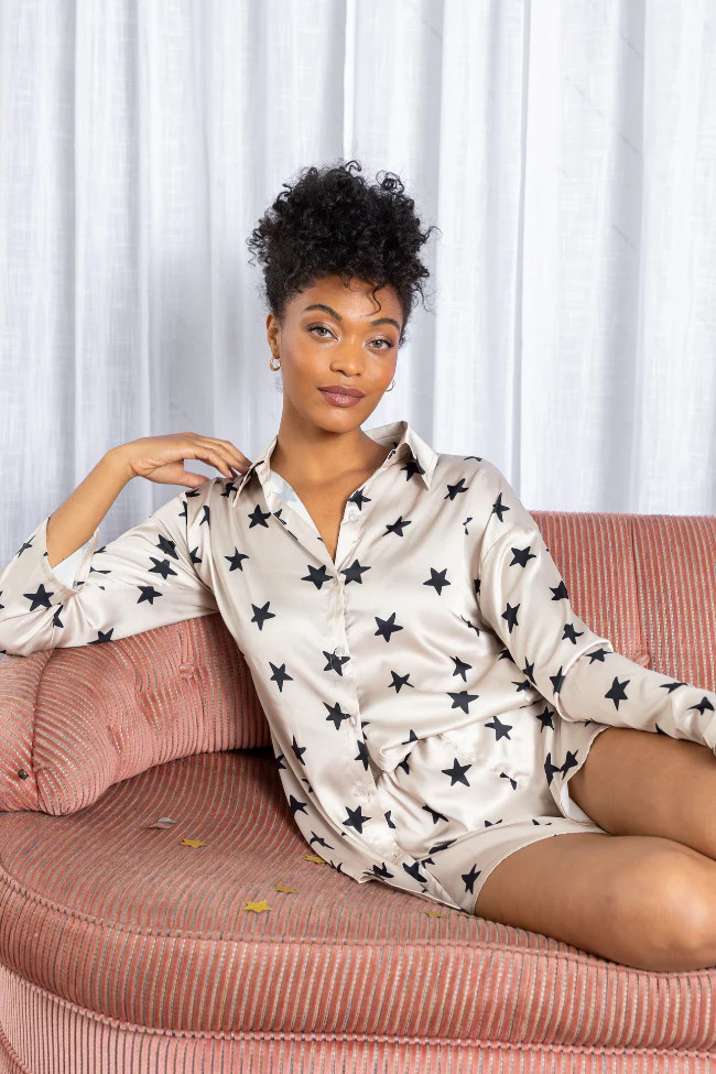 Pajama Party Neutral Stars Pajama Top | Pink Lily