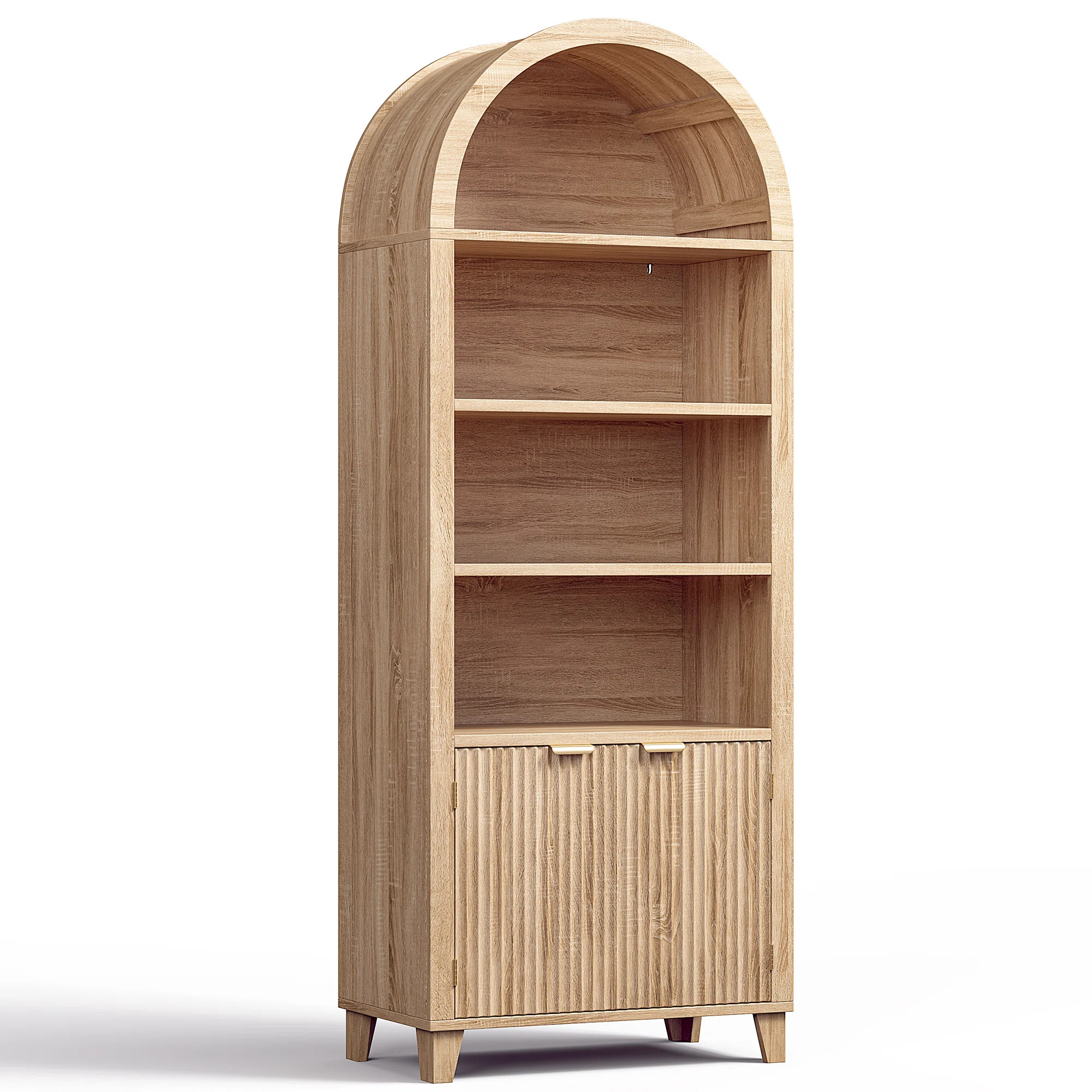 Storage Bookcase/Arched Cabinet With Fluted Doors & Adjustable Shelves – Entryway, Living Room | Wayfair North America