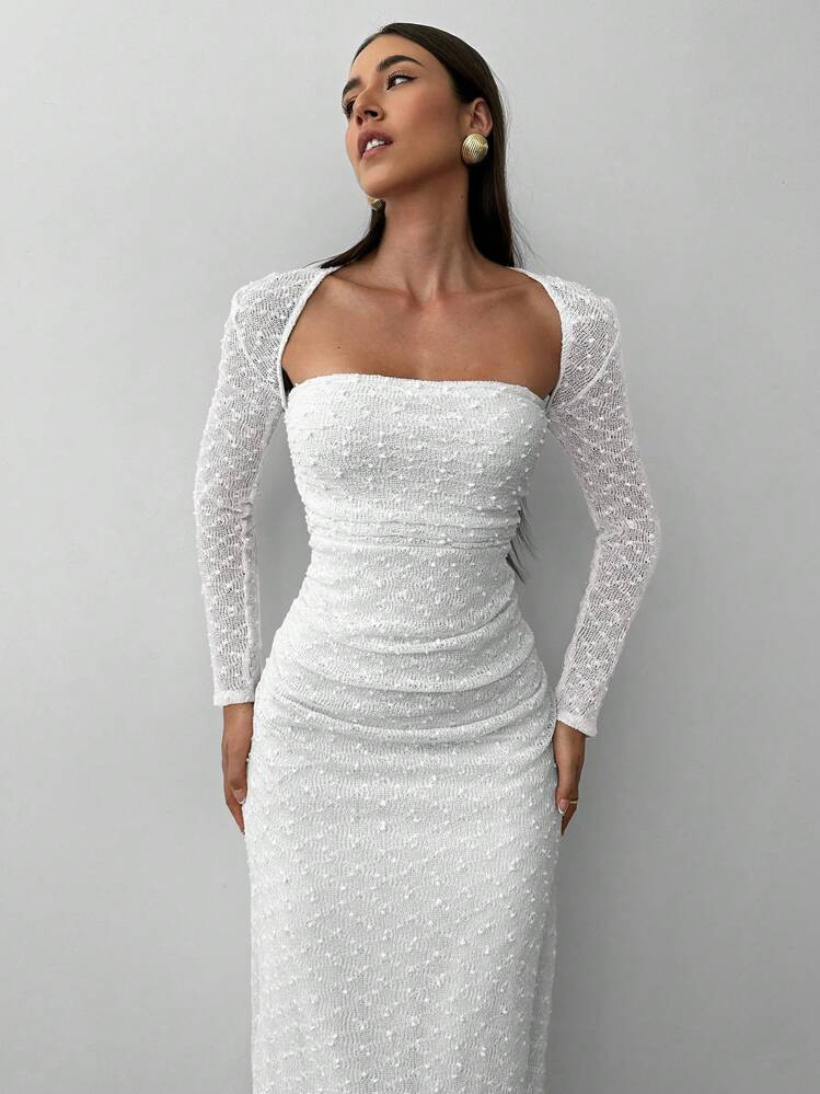 Aloruh Elegant Square Collar Jacquard Knit Dress For Women, Autumn/Winter | SHEIN