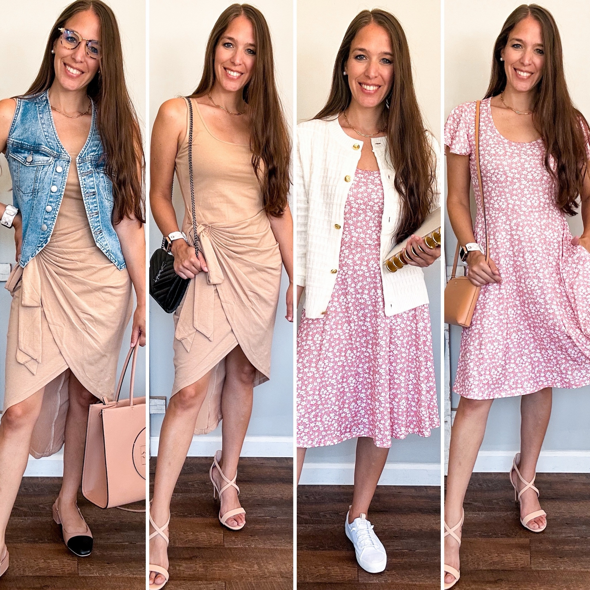 From teacher to date night! Loving these two summer dresses! Easy to style into the fall as well! 
Floral dress 30% off code: U6G33VQF
Beige dress 30% off code: EIED3PH4 
Vest XS target 
Shoes both tts 
Cardigan small 

#LTKFindsUnder50 #LTKWorkwear #LTKStyleTip