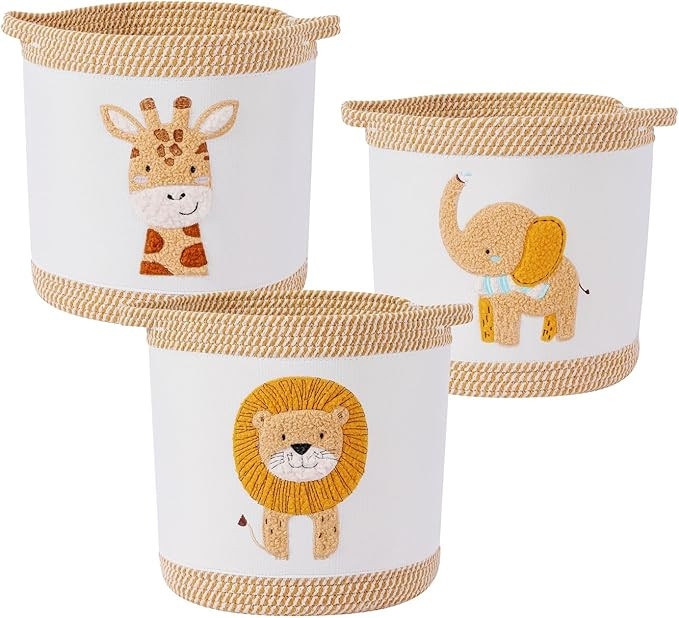 3-Piece Woven Baby Toy Baskets Laundry Hampers, Foldable Nursery Organizer for Toys Clothes Stuff... | Amazon (US)
