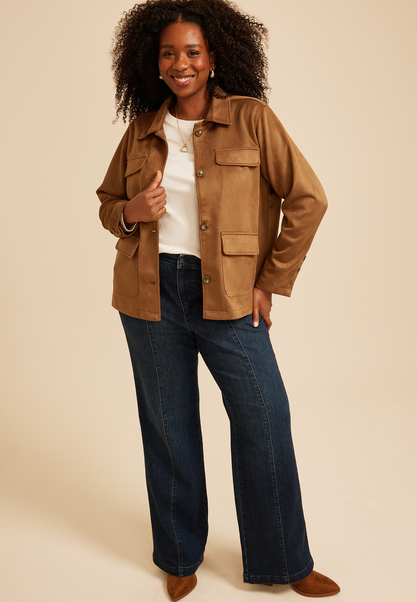 Plus Size Faux Suede Pocket Jacket | maurices | Maurices