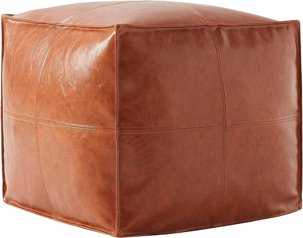 Ornavo Home Faux Leather Unstuffed Square Boho Moroccan Pouf Ottoman, Floor Footrest Cushion for ... | Amazon (US)