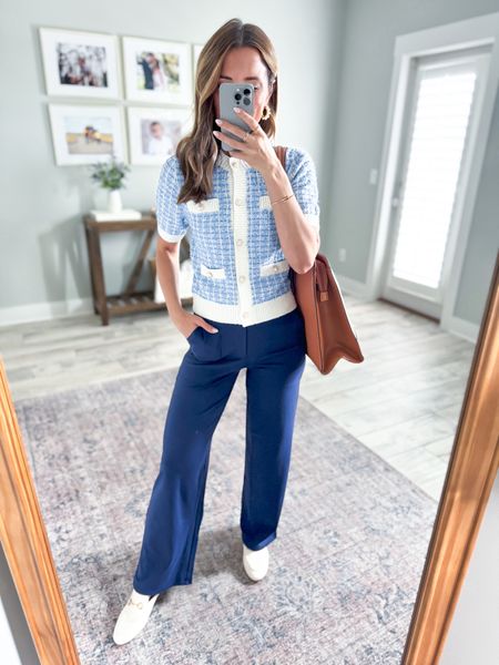 Amazon workwear. Business casual. Amazon work outfit. Teacher outfit. Amazon trouser style yoga pants in 29”, XS, color royal blue. Old money style. Old money aesthetic. Amazon pearl cardigan in XS. Business conference. Travel outfit - love the pants for the airport! Mule shoes are TTS. 

#LTKShoeCrush #LTKTravel #LTKWorkwear