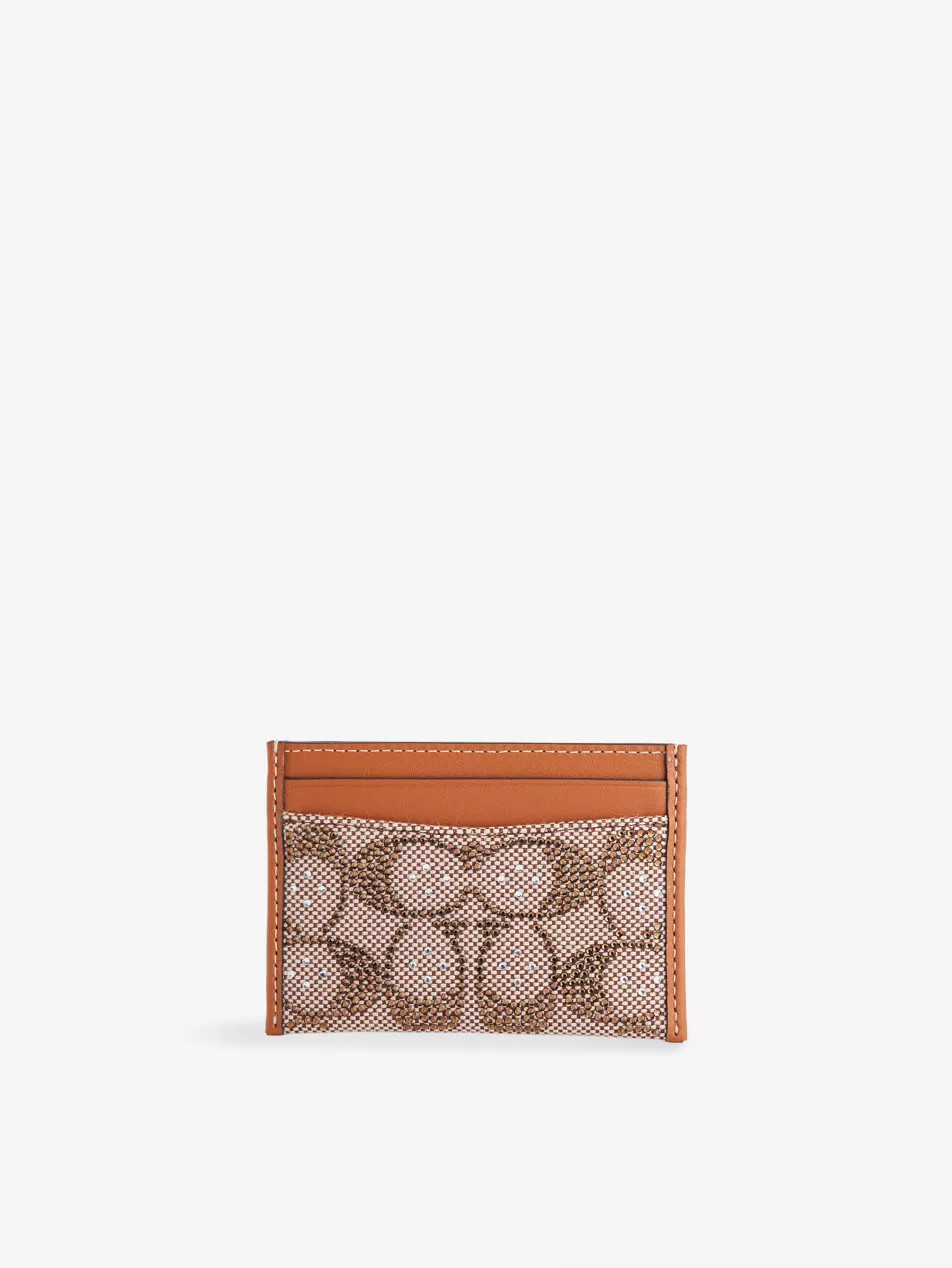 Crystal-Embellished Monogram-Print Leather Card Holder | Selfridges
