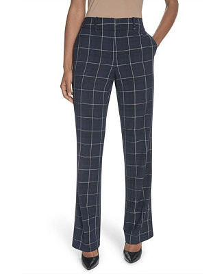 Women's Chloe Plaid Printed Bootcut Trousers | Macy's