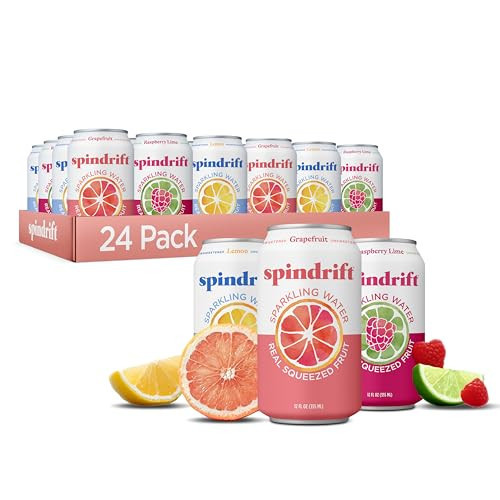 Spindrift Sparkling Water, Core 3 Flavor Variety Pack, Made with Real Squeezed Fruit, 12 Fl Oz Cans, Pack of 24 | Amazon (US)
