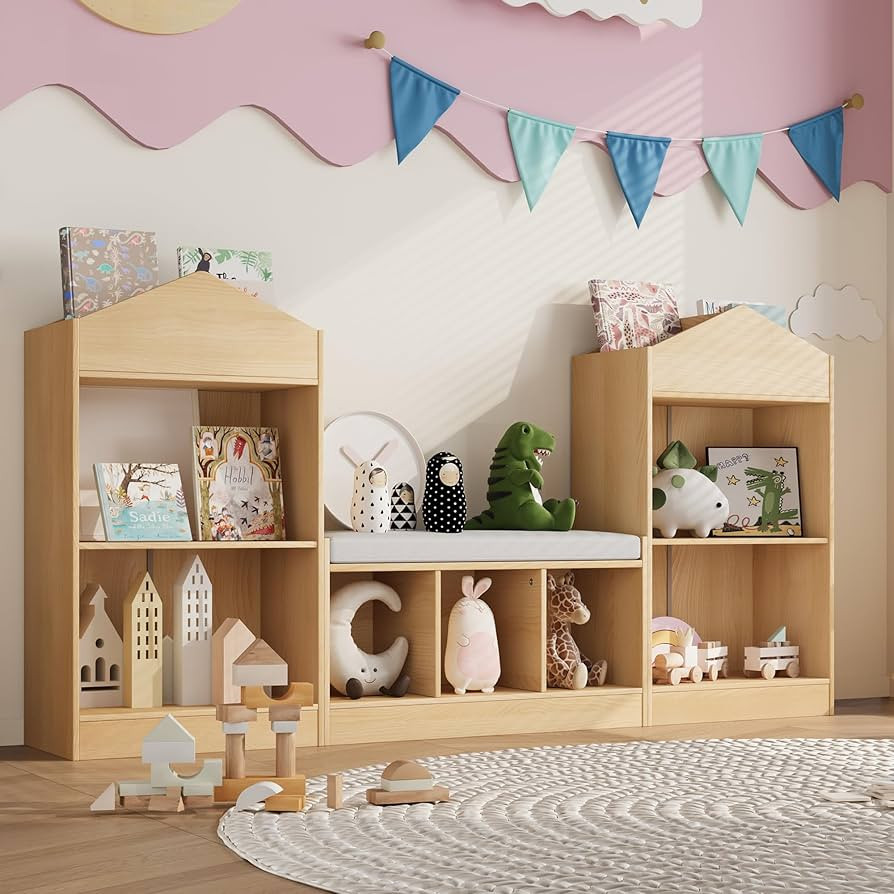 MHOM 68.9“ Kids Bookshelf with Reading Nook, Toy Storage Organizer with Seat Cushion and 7 Stor... | Amazon (US)