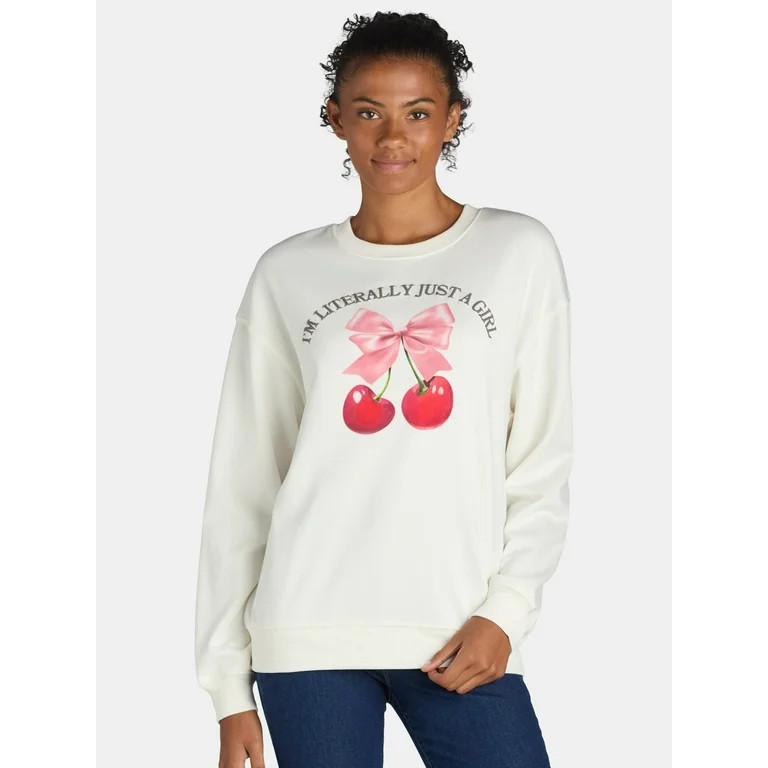 Just a Girl Cherries Women's Graphic Sweatshirt with Long Sleeves, Sizes XXS-XXL | Walmart (US)