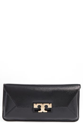 Tory Burch Gigi Caviar Leather Clutch - Black | Nordstrom