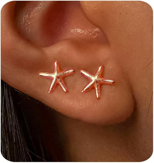 Gold Earrings for Women Trendy 14K Gold Plated Small Starfish Stud Earrings Dainty Lightweight Mi... | Amazon (US)