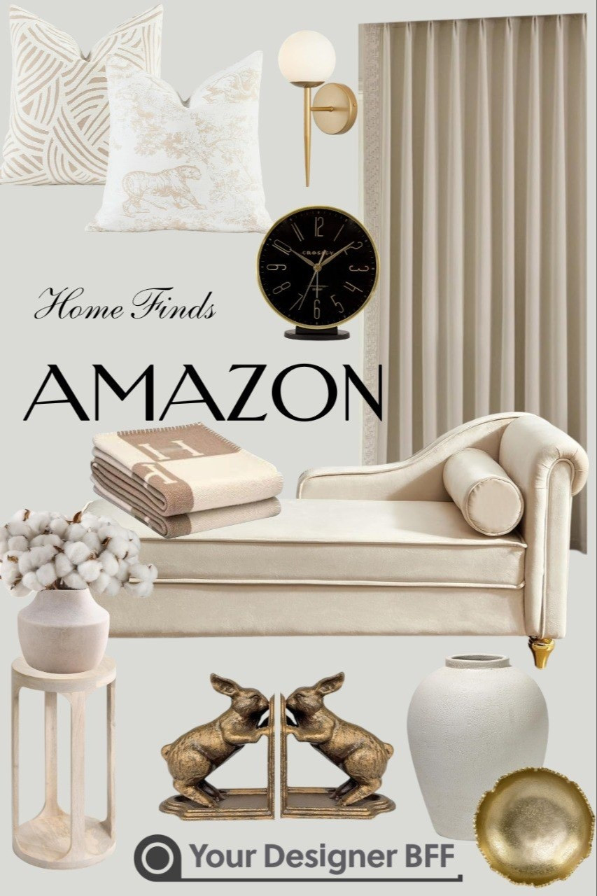 Neutral, timeless, and effortlessly chic 🤍✨Sharing my latest Amazon home finds that elevate your space without breaking the bank. Think soft beige tones, warm brass accents, and cozy textures that make your home feel designer-curated and inviting.From luxe patterned throw pillows and elegant neutral drapery to a statement black-and-gold clock and modern globe sconce — these pieces blend classic style with modern warmth. I’m especially loving the plush chaise lounge for that cozy reading corner moment and the gold bunny bookends for a subtle touch of charm.If you’re building a calm, elevated, neutral aesthetic… these finds are it. 🤍

#LTKSpringSale #LTKSeasonal #LTKHome