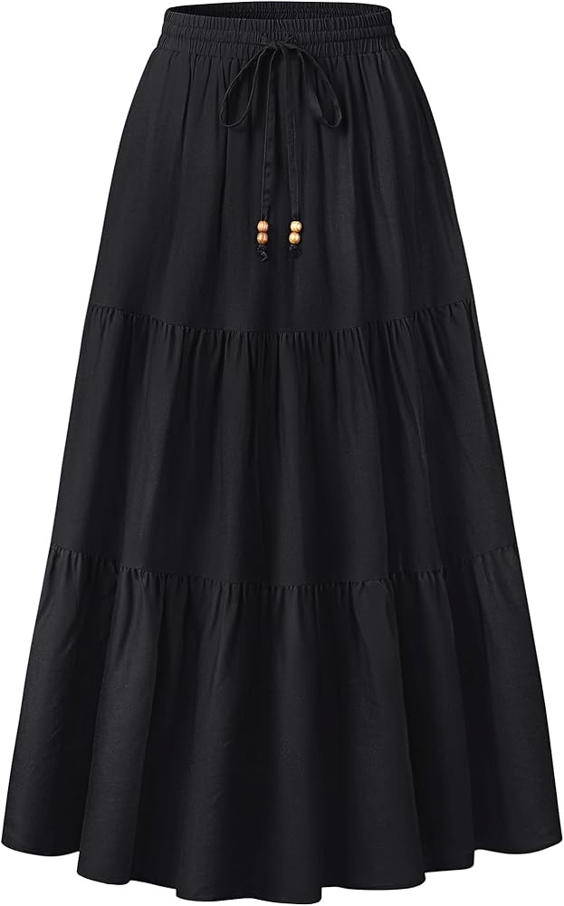 HAEOF Women's 2024 Summer Boho Elastic High Waist Maxi Skirt A-Line Flowy Ruffle Tiered Long Beac... | Amazon (US)