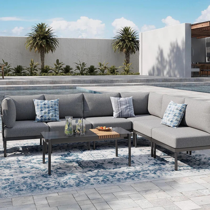 7 Pieces Outdoor Sectional Seating Group With 6 Inch Olefin Cushions, Patio Conversation Sets | Wayfair North America