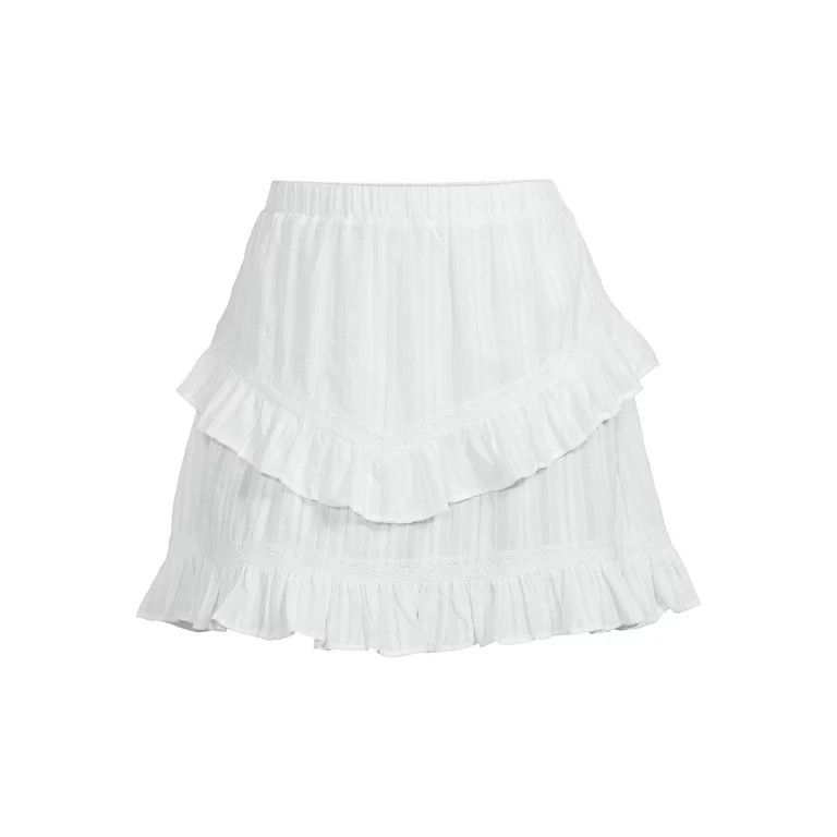 Time and Tru Women’s Lace Inset Tiered Mini Skirt, Sizes XS-XXXL | Walmart (US)