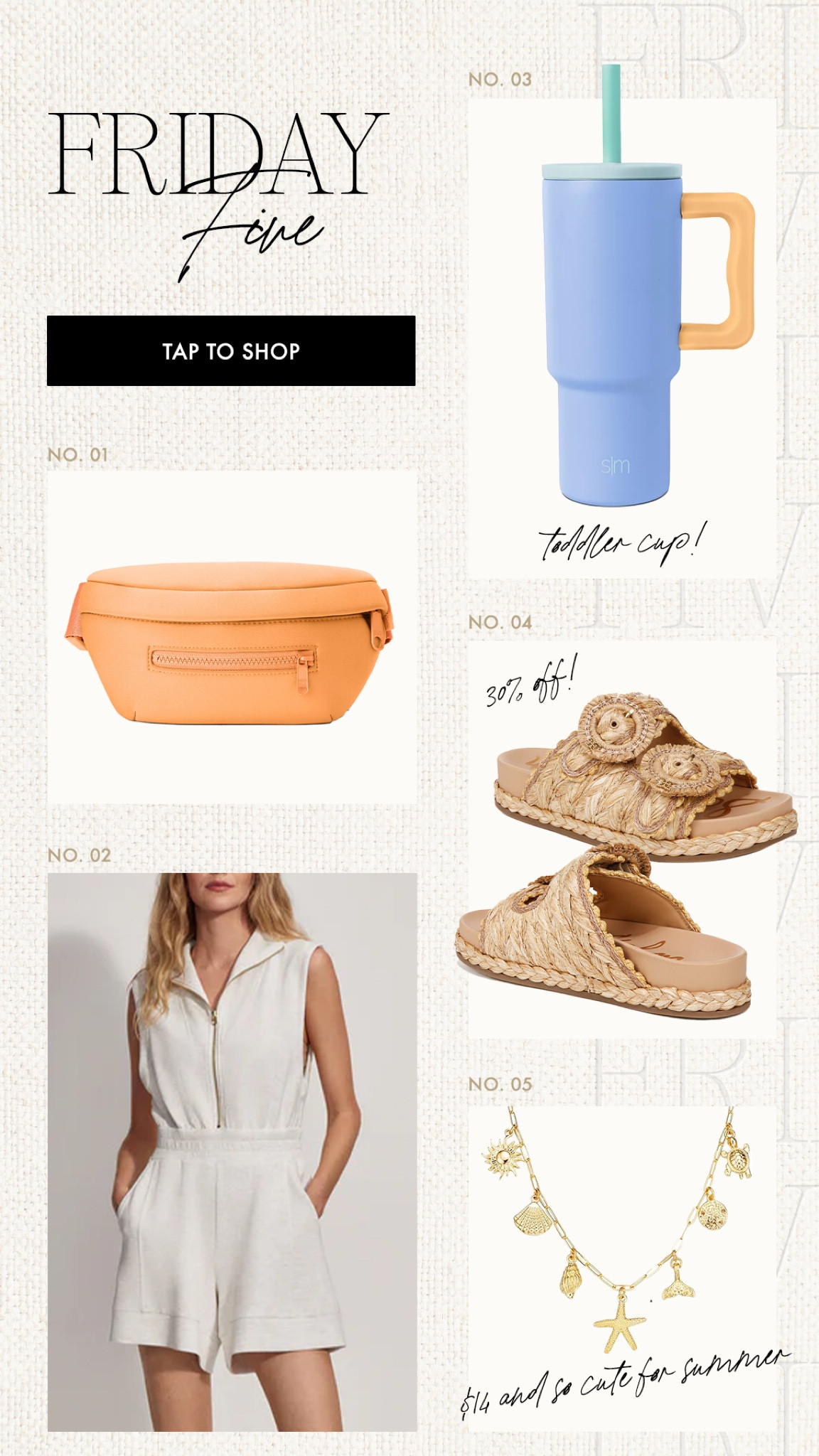 Friday 5! ⭐️ some of my fave summer sandals are 30% off today!!! Also this SM toddler tumbler has been a best seller all week!😍ollies fave cup right now! 

Simple modern, Dagne Dover, Varley playsuit, charm necklaces, Amazon finds, Amazon favorites, tumbler, toddler finds 

#LTKSeasonal #LTKKids #LTKFindsUnder100