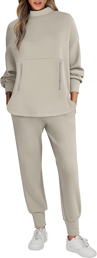 ANRABESS Women's 2 Piece Outfits Sweatsuit 2024 Casual Mock Neck Sweatshirt Jogger Sweat Pants Tr... | Amazon (US)