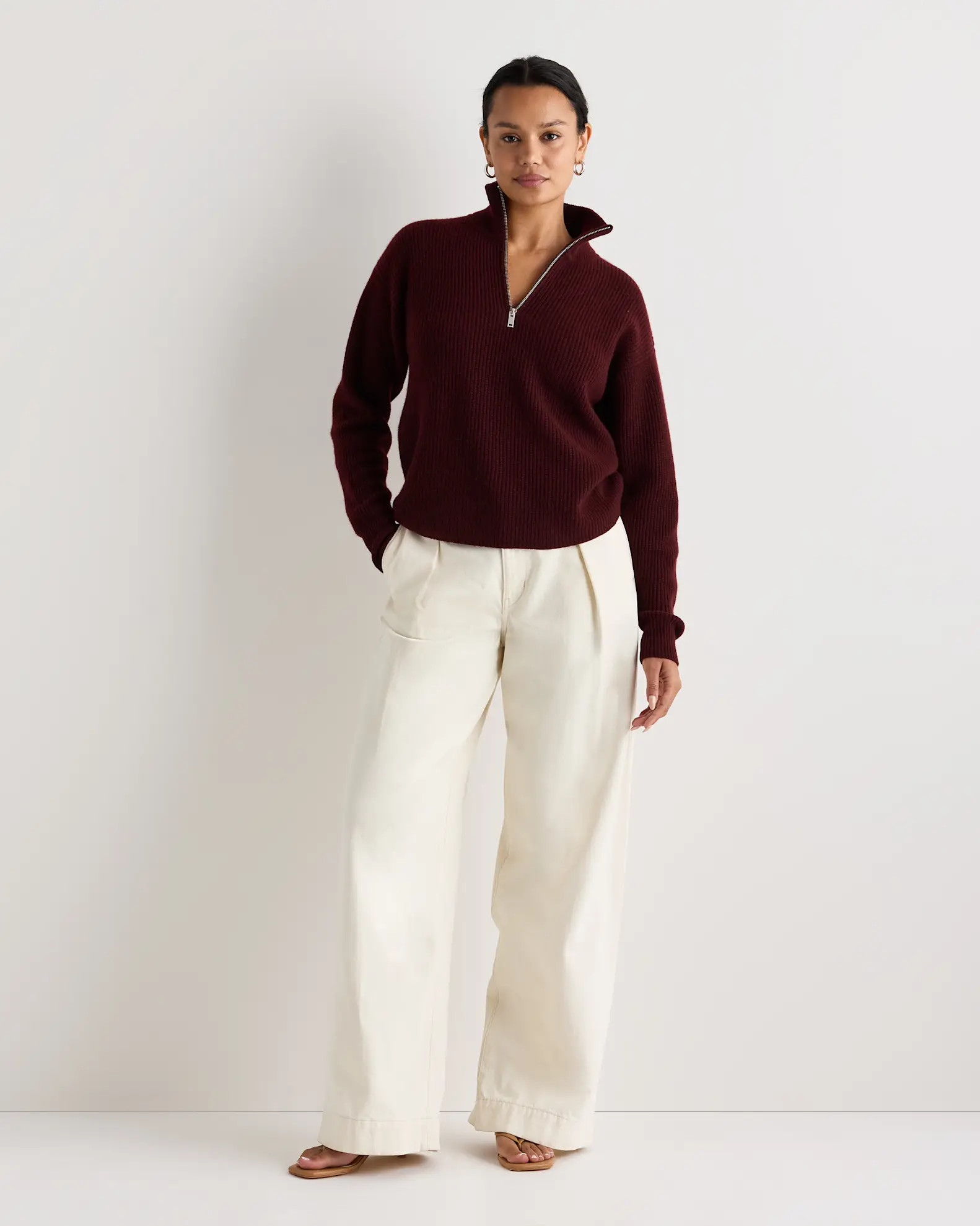 Mongolian Cashmere Fisherman Quarter Zip Sweater in Rich Burgundy | Quince