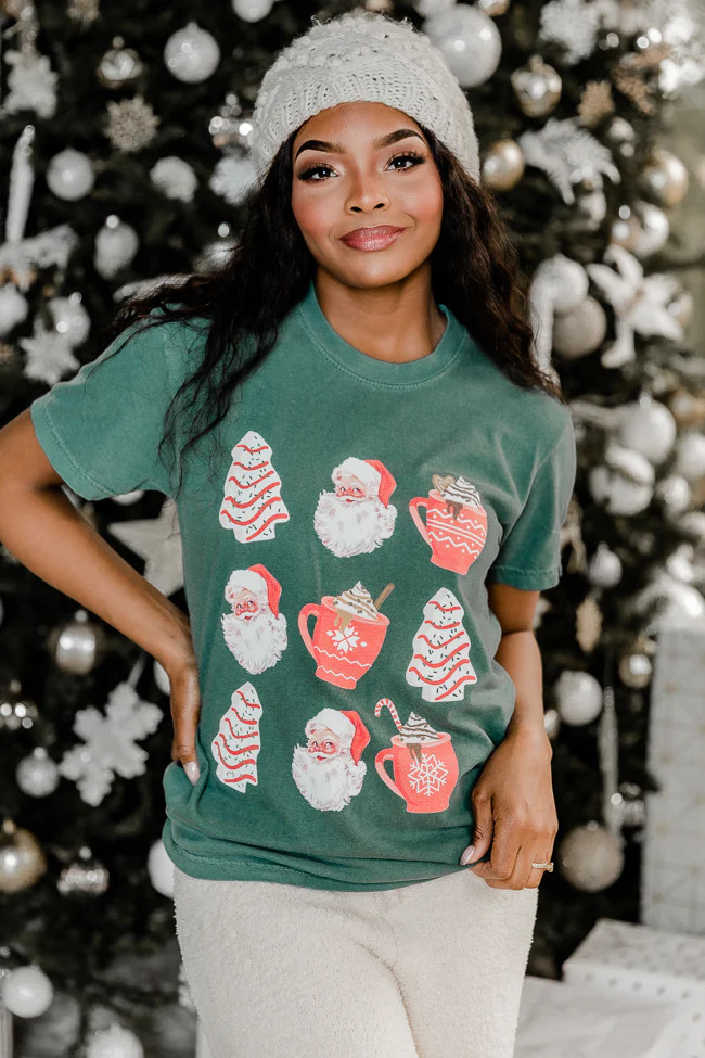 Santa Christmas Cakes Dark Green Comfort Color Graphic Tee Macy Blackwell x Pink Lily | Pink Lily