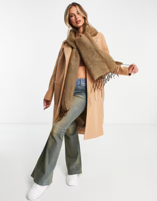 ASOS DESIGN two tone supersoft scarf with tassels in camel | ASOS (Global)