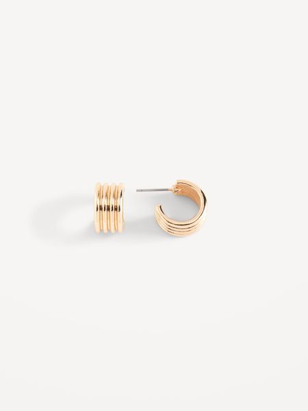 Gold-Plated Ribbed Hoop Earrings for Women | Old Navy (US)