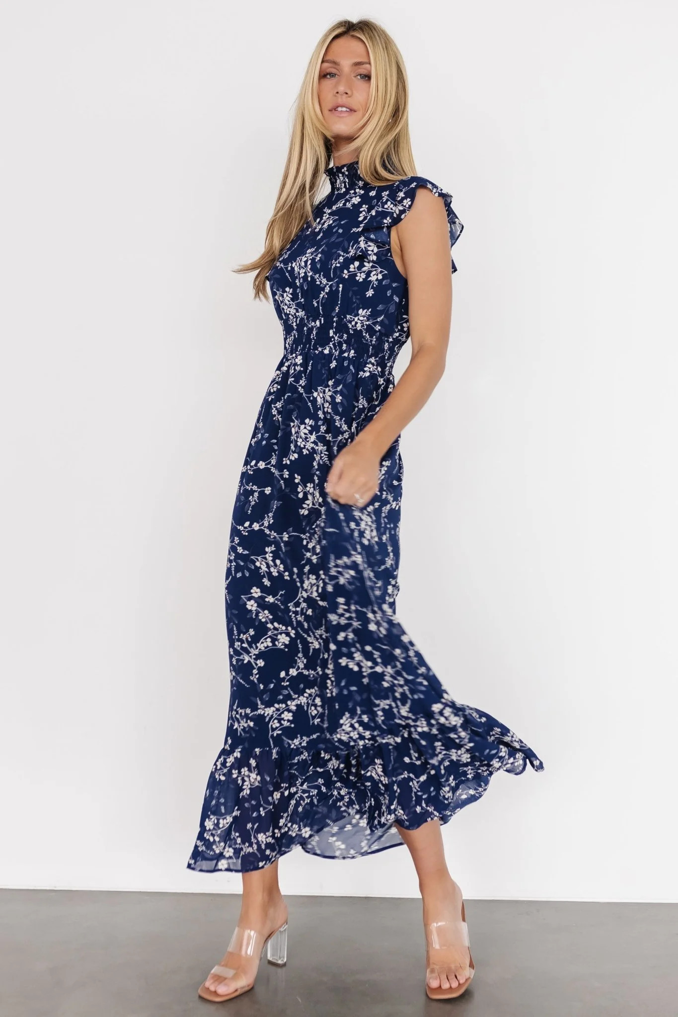 Kearny Ruffle Maxi Dress | Blue Floral | Baltic Born