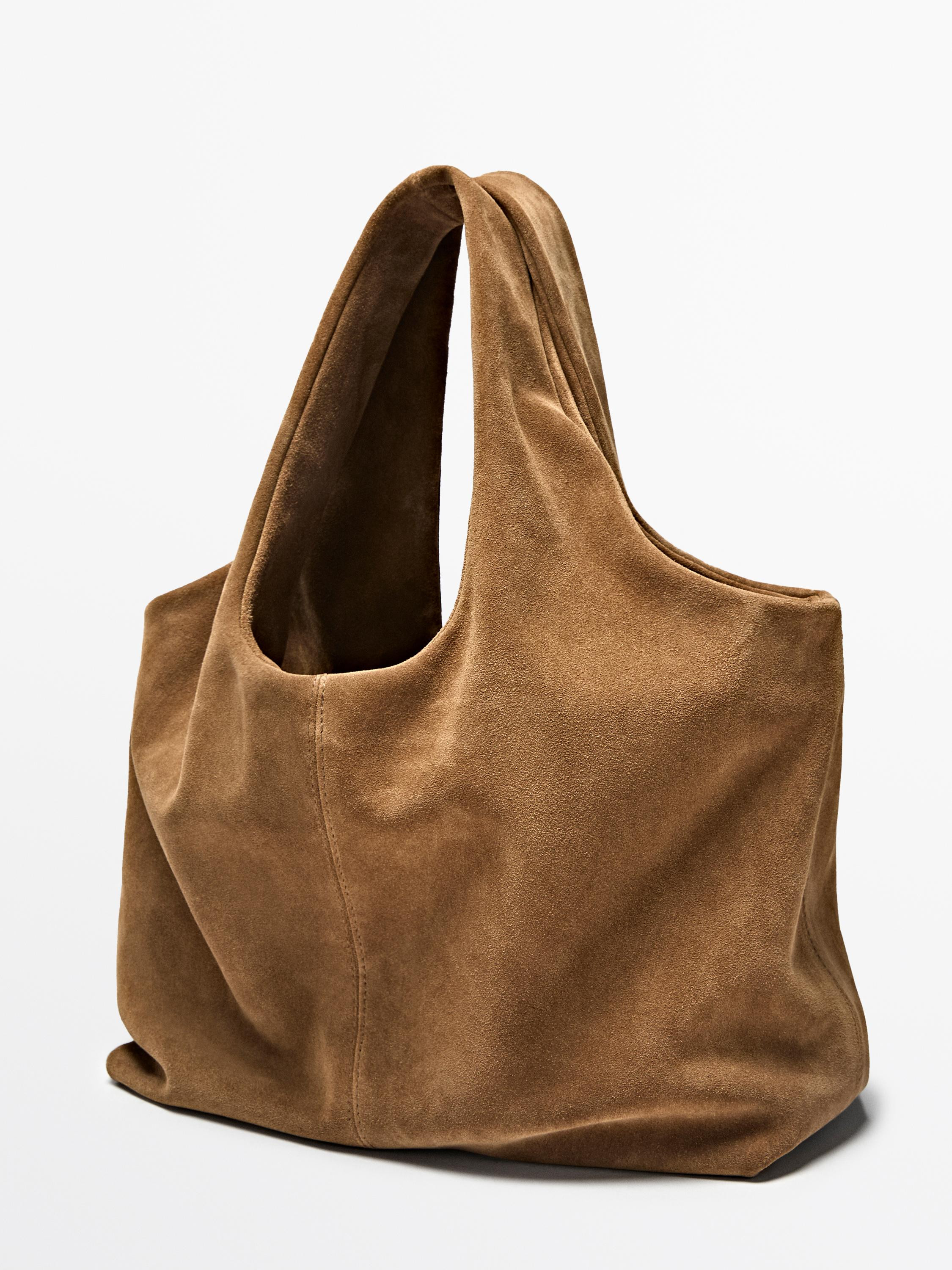 Medium split leather shopper bag | Massimo Dutti UK