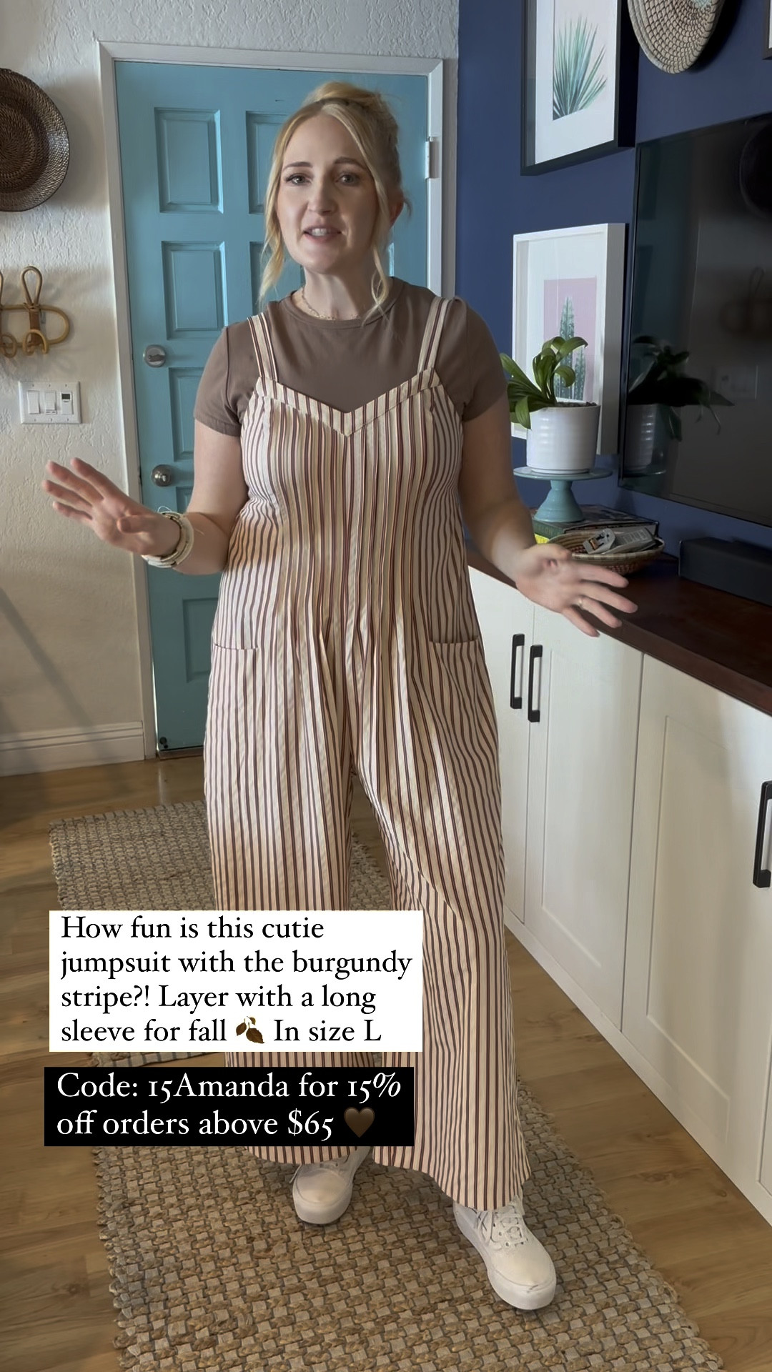 Cutest little striped jumpsuit from Cupshe! Love the rouching detail in the front, the pinstripe in burgundy, and the open back. 

I layered a baby tee for a little more coverage 🤎 Wearing size L! 

Fall haul, cupshe haul, cupshe finds, fall cupshe, jumpsuit, striped jumpsuit, fall looks, fall transition style, fall style, free people style, free people inspired 



#LTKFindsUnder100 #LTKFindsUnder50 #LTKStyleTip