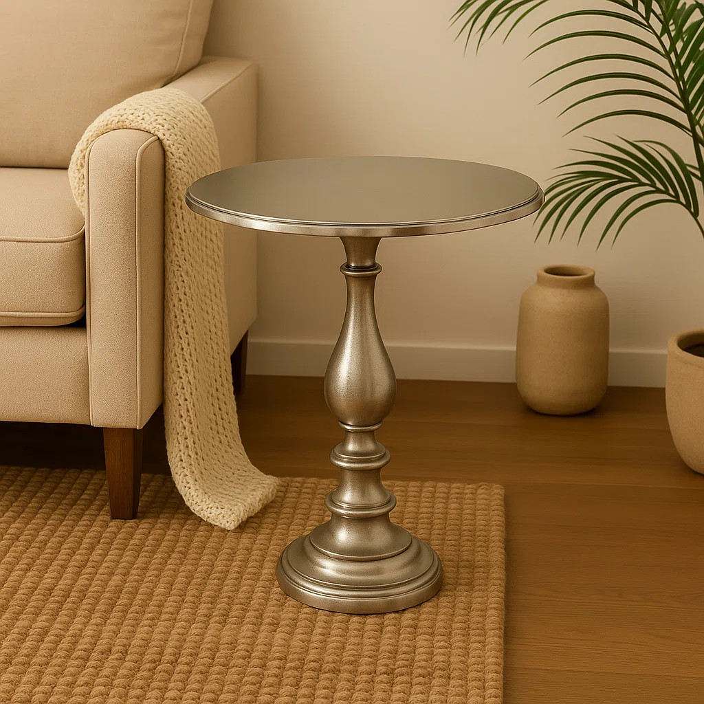 Accent Table | Decorative Side Table | Nickel Finished Aluminum Hammered End Table with Glass Top... | Wayfair North America