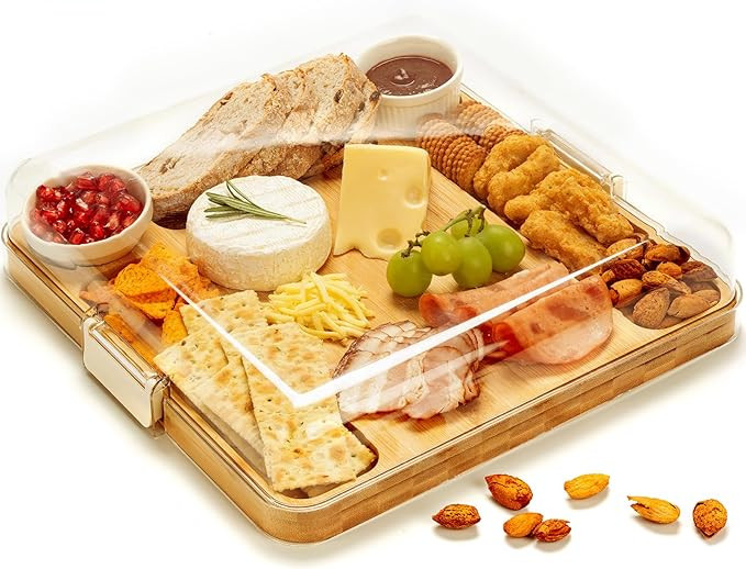 Combler Charcuterie Boards, Bamboo Charcuterie Board with Lid, Cheese Board with Buckle Locking, ... | Amazon (US)