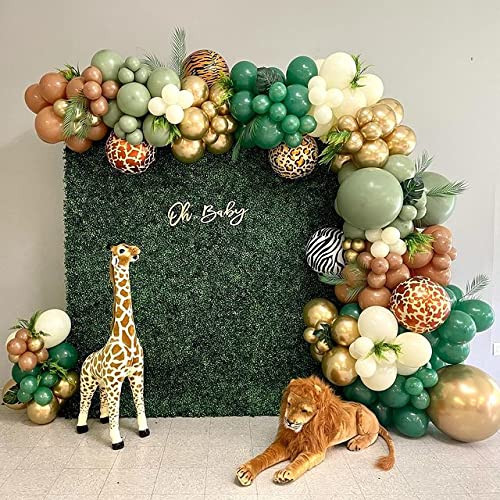 128pcs Safari Jungle Balloon Garland Arch Kit- Sage Green and Brown Balloons with Animal Print fo... | Amazon (US)