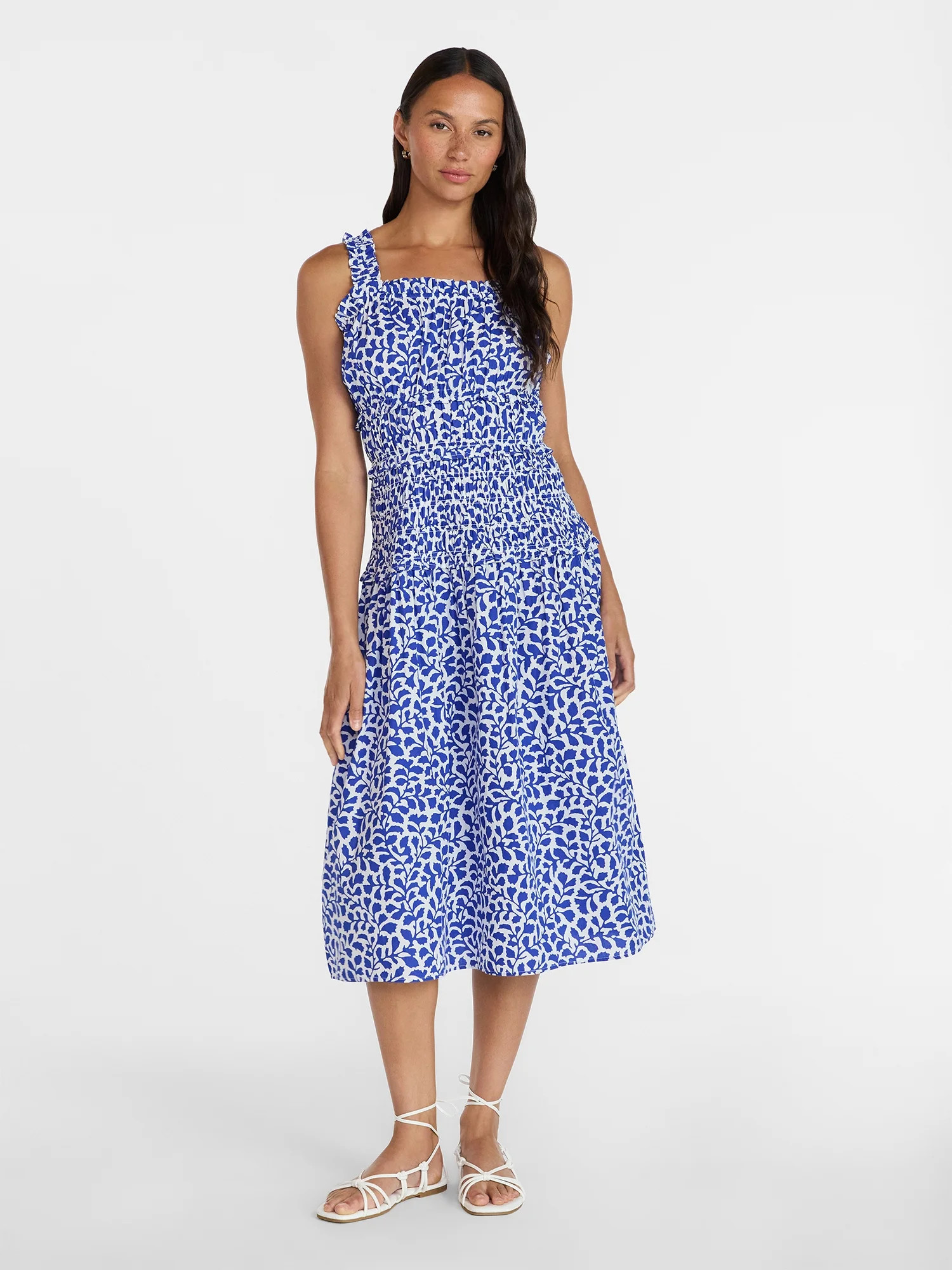 Time and Tru Women's and Women's Plus Sleeveless Smocked Peasant Midi Dress, Sizes XS-4X - Walmar... | Walmart (US)