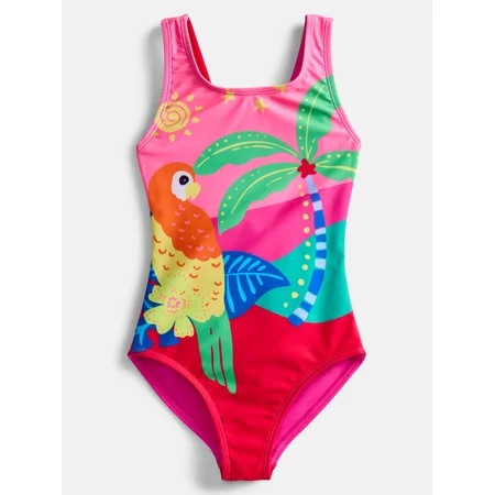 Wonder Nation Girls Triple Strap Asymmetrical Swim One-Piece Sizes 4-17 | Walmart (US)