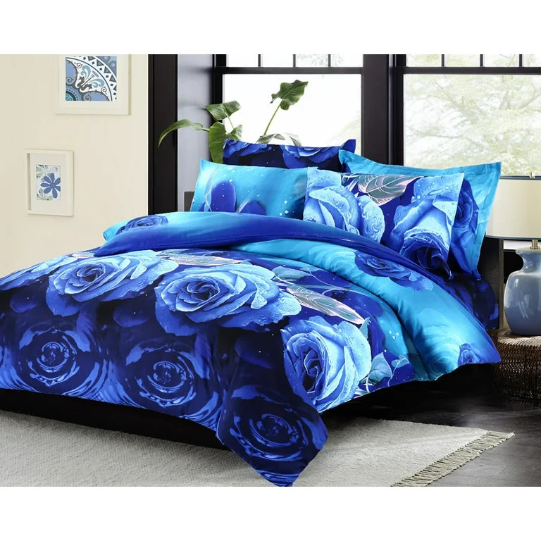 Swanson Beddings Blue Roses 3-Piece Duvet Bedding Set: Duvet Cover and Two Pillow Shams (King) | Walmart (US)