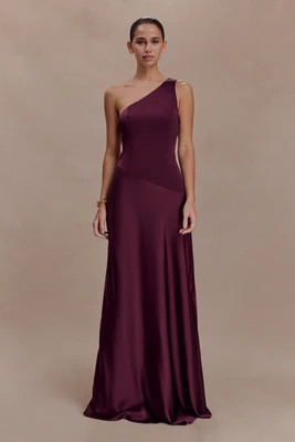 Lyla Asymmetrical Satin Maxi Dress / Plum | MESHKI | 3XL | MESHKI US