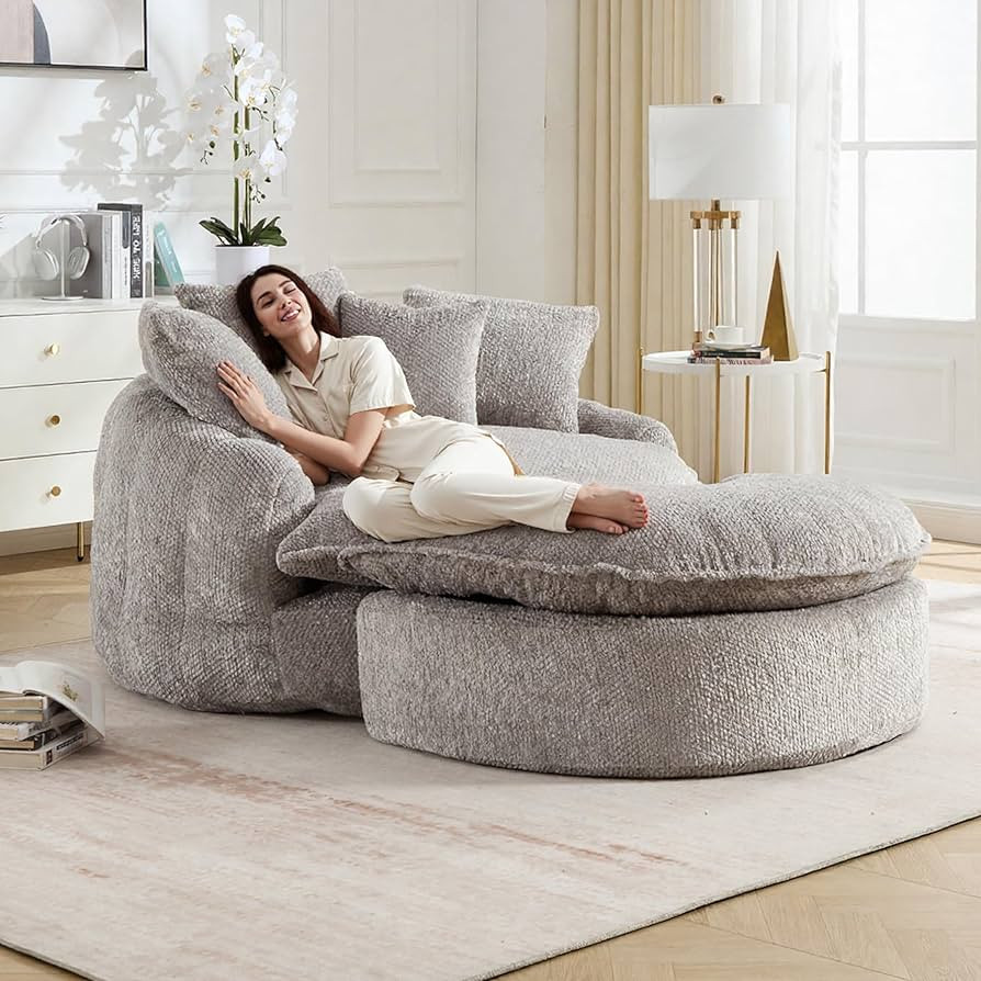 Oversized Fluffy Chenille Lounge Sofa - Extra Deep Seat Cozy Reading Circle Couch for Living Room... | Amazon (US)