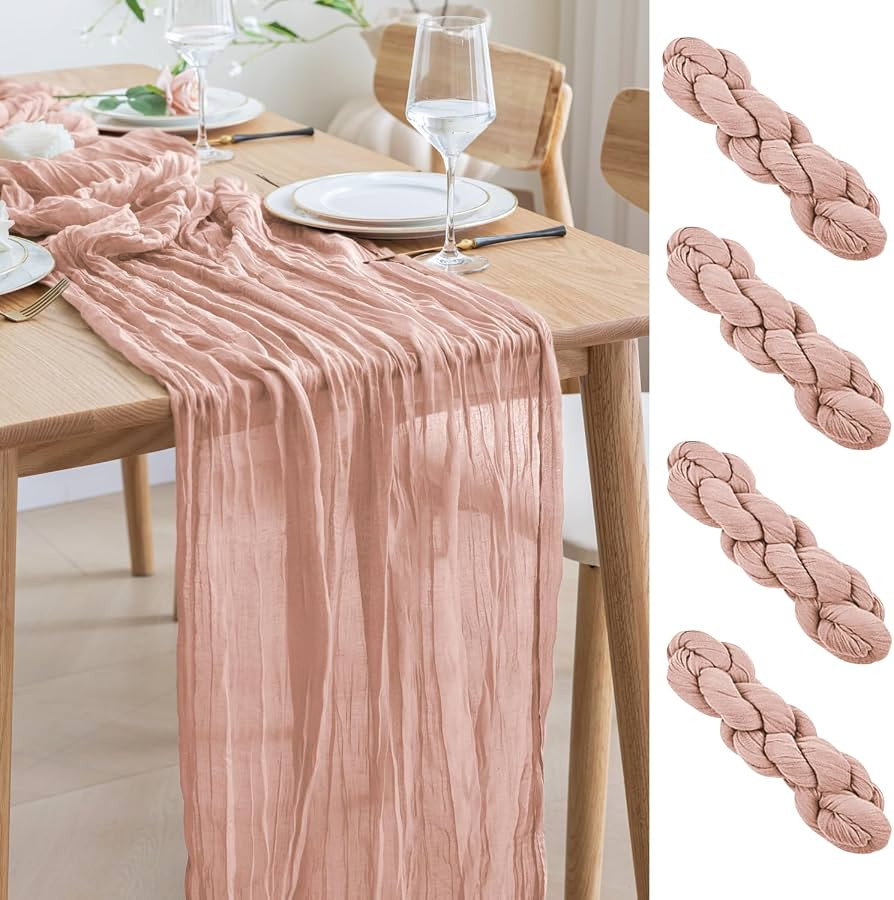 Asee'm 4pcs Cheesecloth Table Runner 120 Inches Dusty Pink Boho Gauze Cheese Cloth Runner 10FT Ru... | Amazon (US)