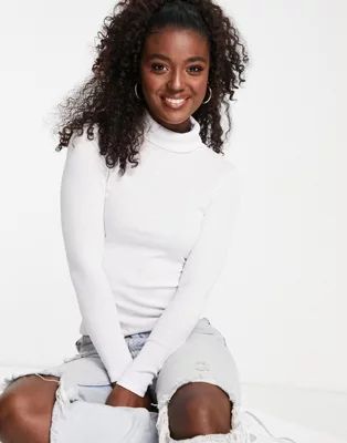 New Look ribbed roll neck top in white | ASOS (Global)