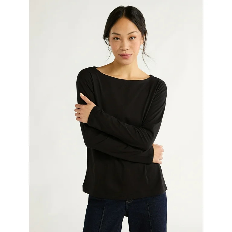 Free Assembly Women's Boatneck Tee with Long Sleeves, XS-XXL | Walmart (US)