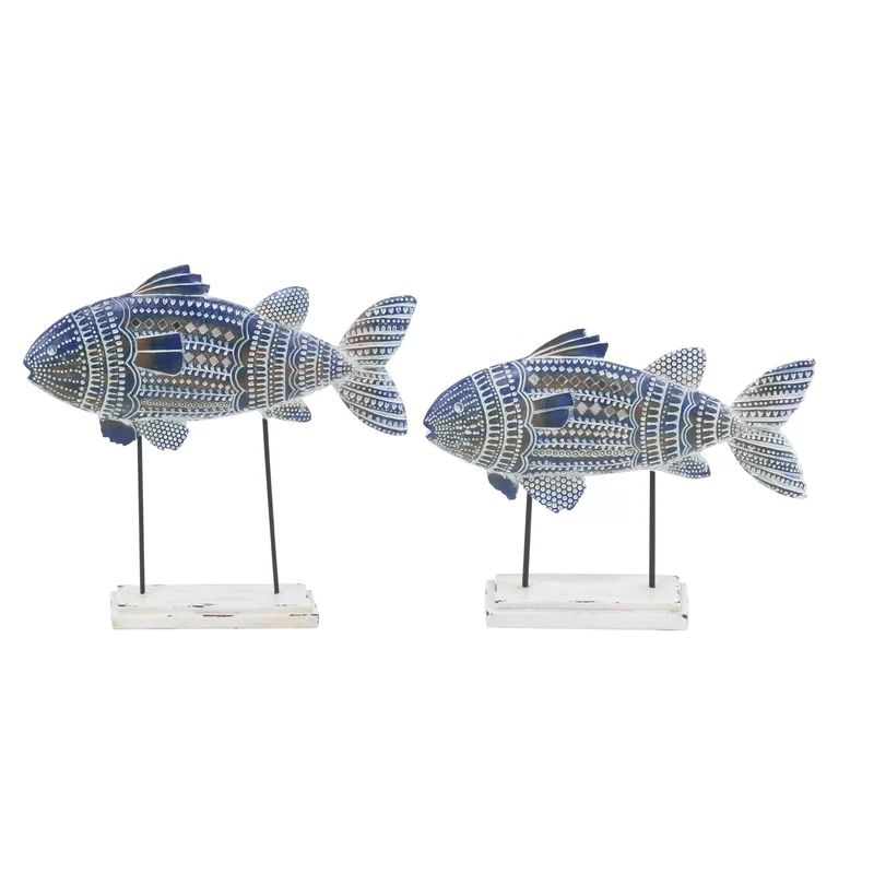 Erdman Coastal Tribal-Printed Fish 2 Piece Figurine Set with Stand | Wayfair North America