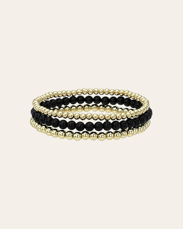 Black and Gold Mixed Bead Bracelet Stack | Zoe Lev Jewelry