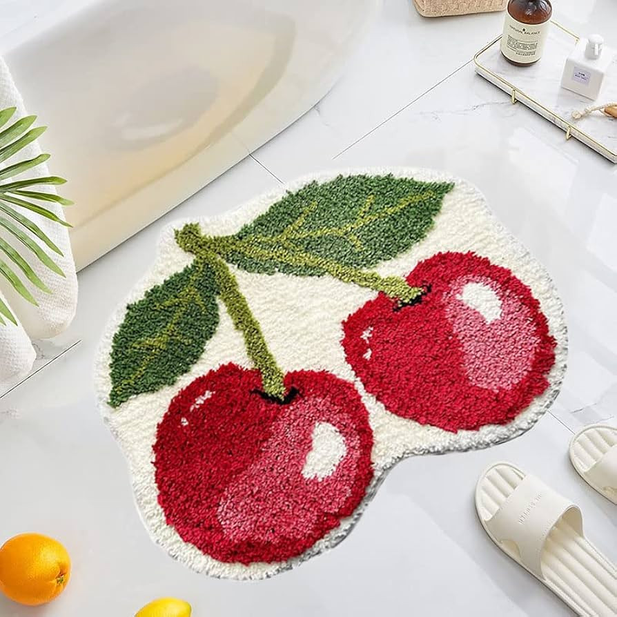 UKELER Cute Cherry Bathroom Rug for Kids Non Slip Absorbent Bath Mat Washable Shaggy Bedroom Deco... | Amazon (US)
