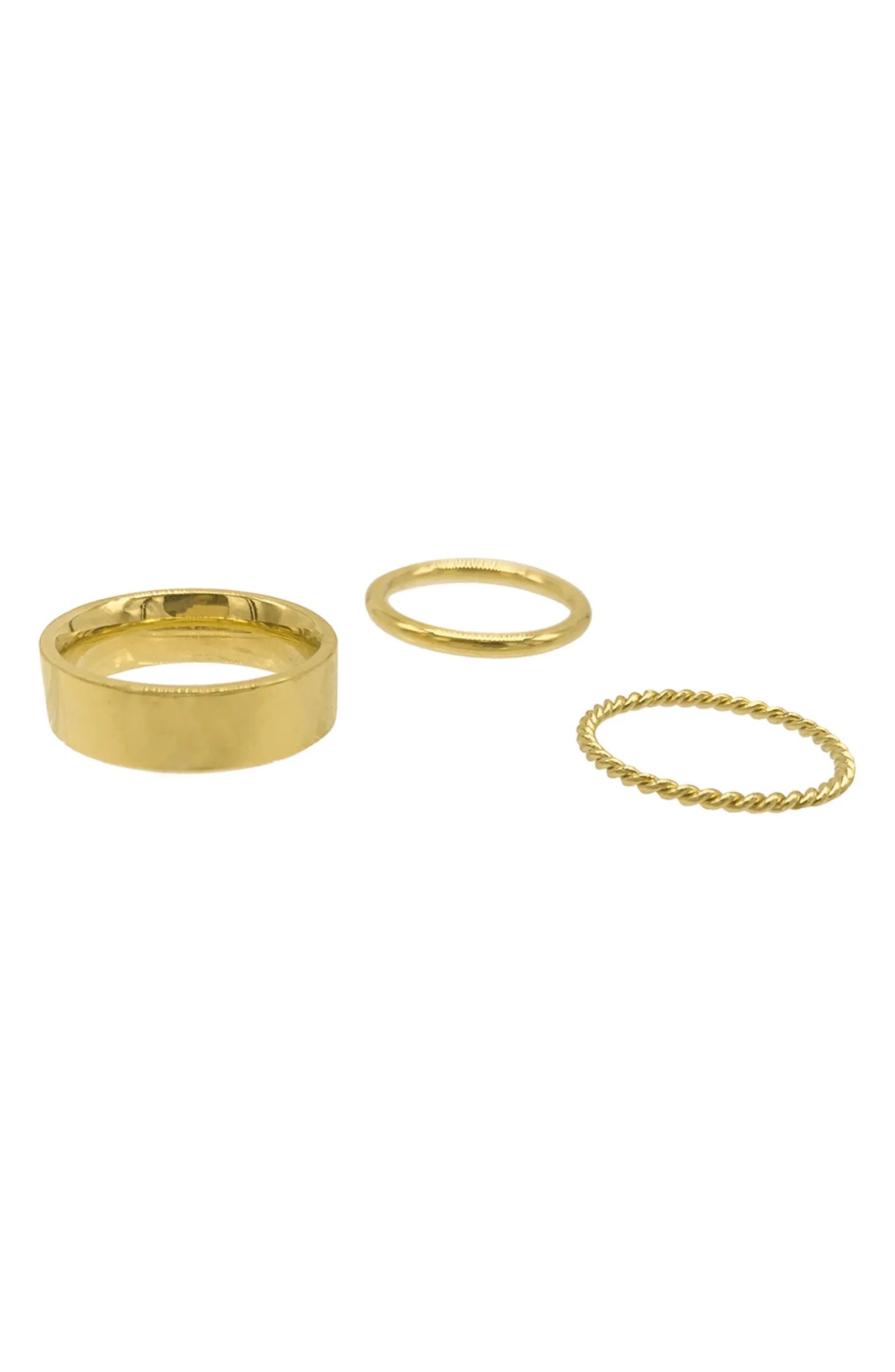 14K Yellow Gold Plated Stainless Steel Mixed Band Stackable Ring Set | Nordstrom Rack