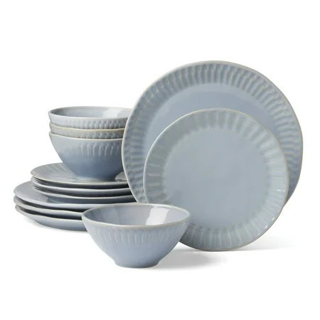 Oneida Entertain 365 12-Piece Artisanal Blue Stripe Stoneware Tableware Set (Service for 4) | Walmart (US)
